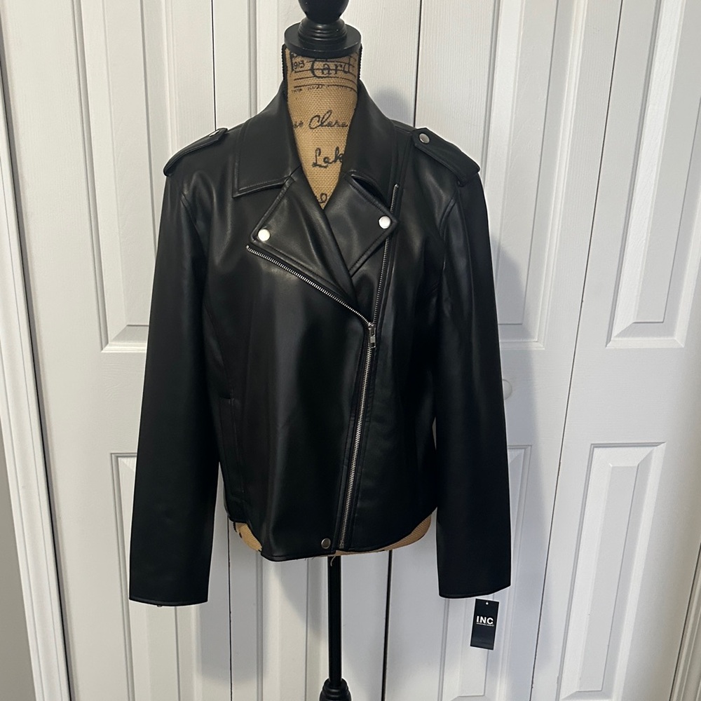 BNWT INC Black Pleather Moto Style Jacket